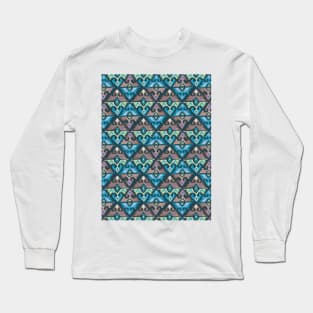 Ethnic geometric carpet  blue brown Long Sleeve T-Shirt